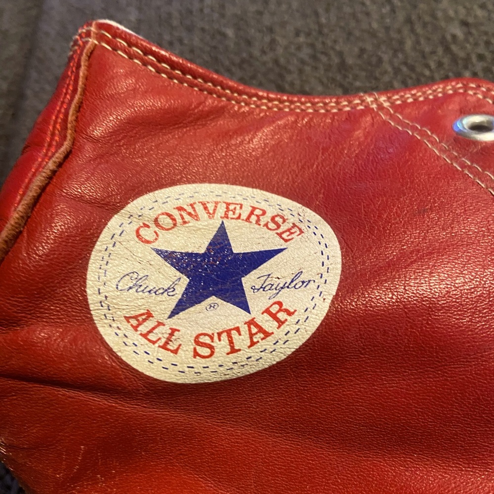 Men's Red Leather Chuck Taylor Converse High Tops / Made in USA before 2001